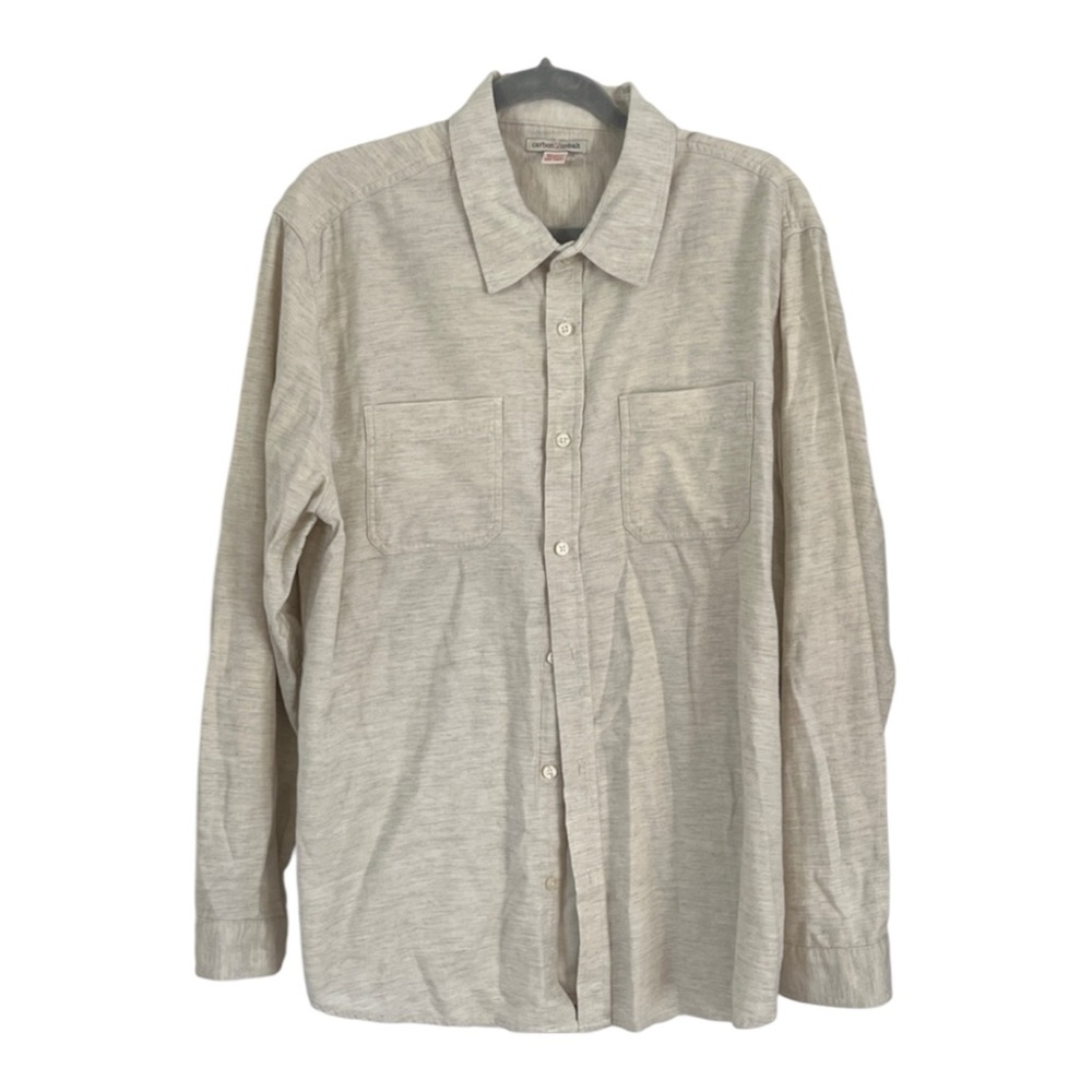 Carbon 2 Cobalt Shirt Mens L Beige Button Up Long Sleeve Double Pocket Cotton